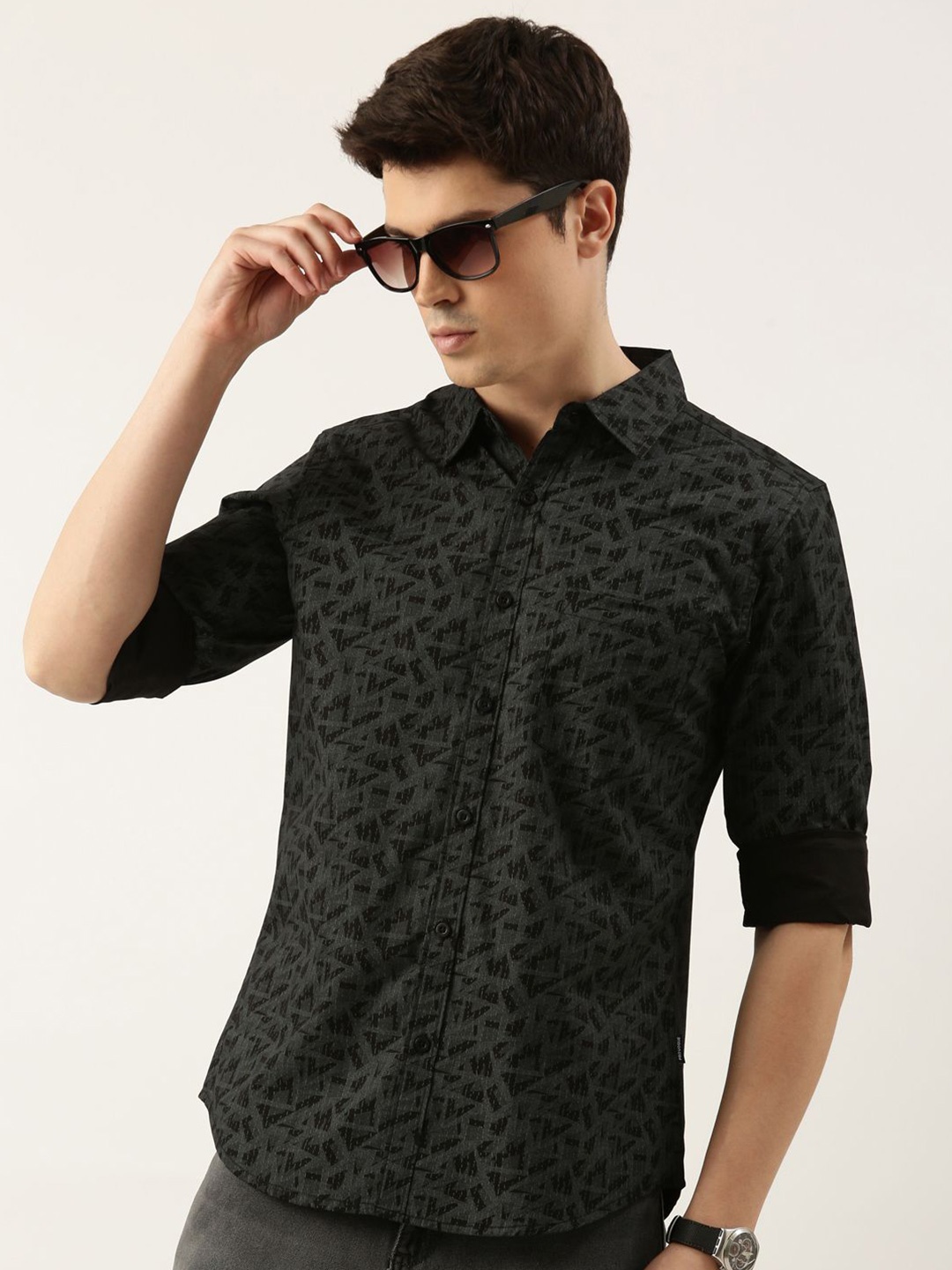 

Provogue Men Opaque Printed Casual Shirt, Black