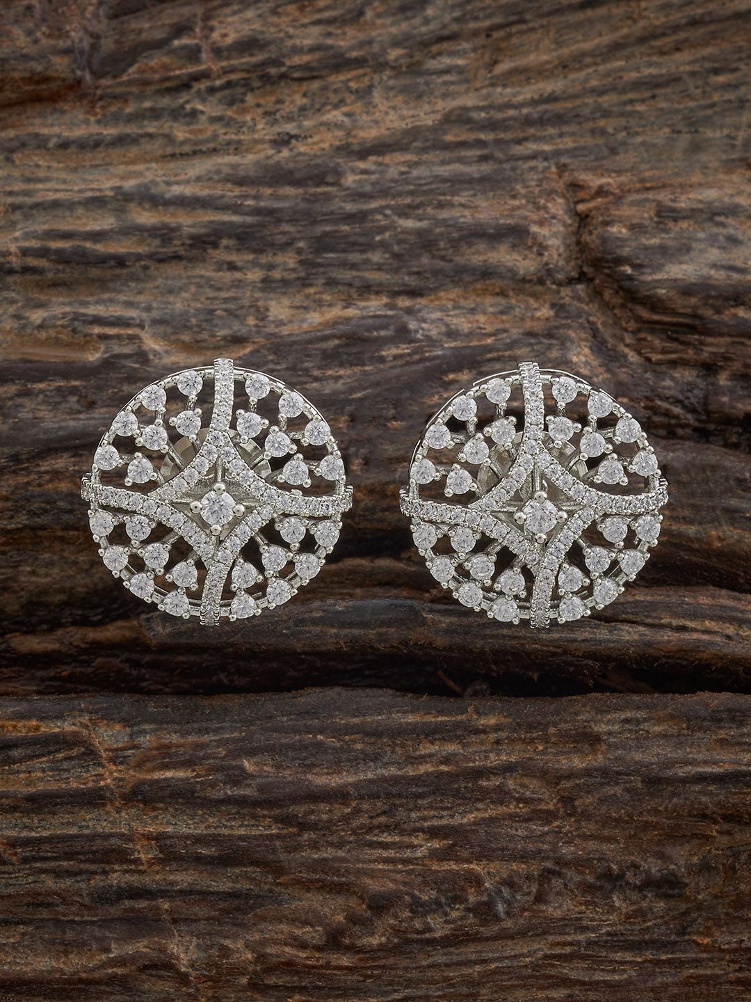 

Kushal's Fashion Jewellery 92.5 Sterling Silver Rhodium-Plated Zircon Geometric Studs, White