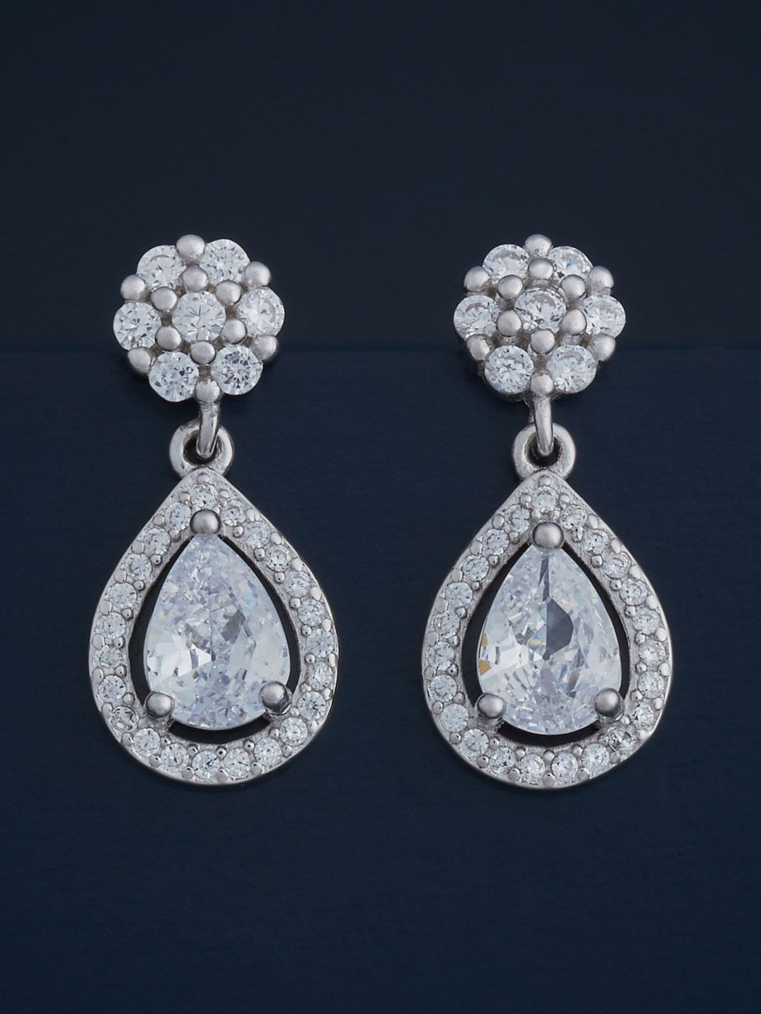 

Kushal's Fashion Jewellery Rhodium-Plated Silver Classic Zircon Drop Earrings, White