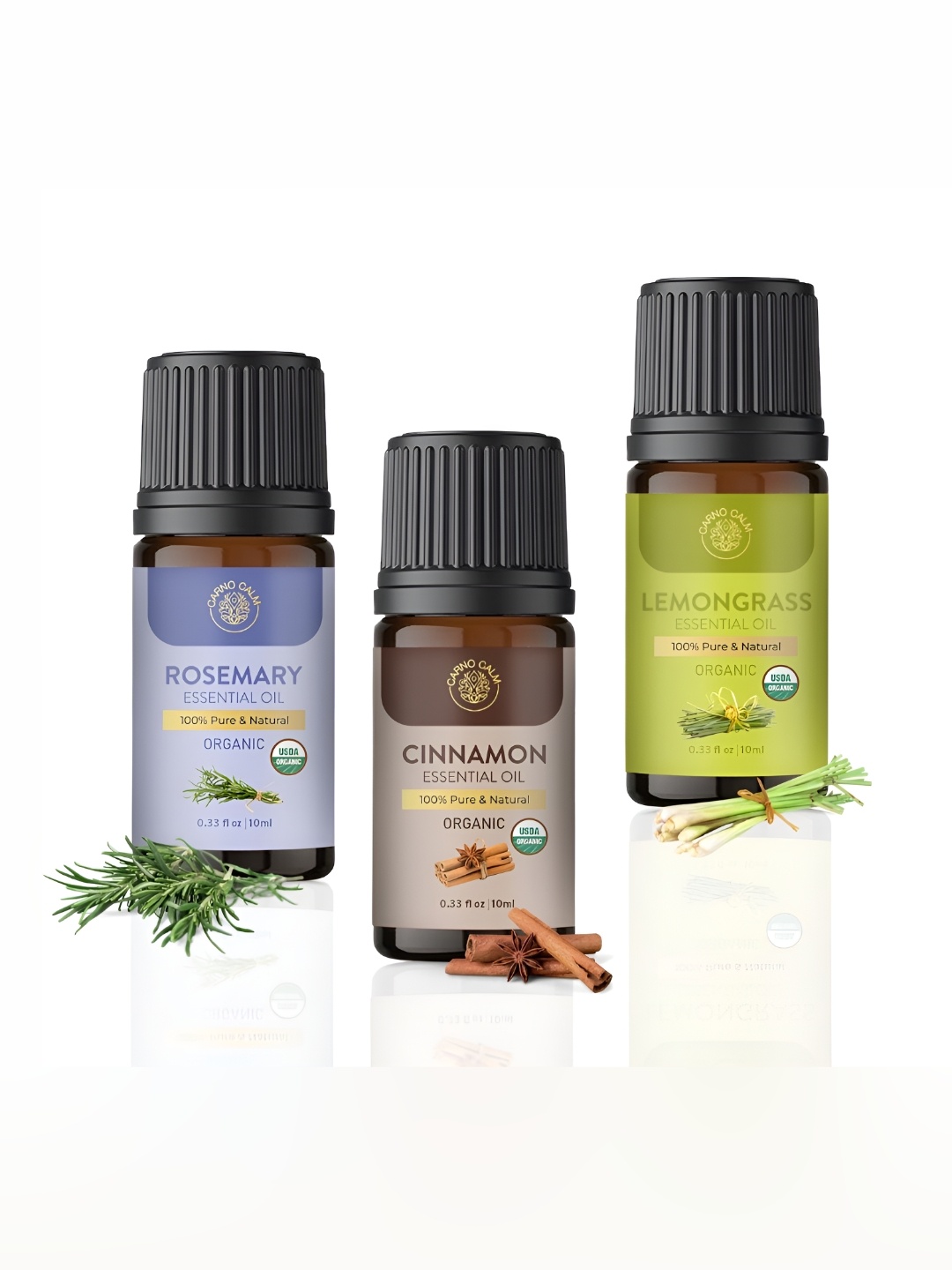 

Carno Calm Set Of 3 Green Rosemary Cinnamon & Lemon Grass Essential Oils -10 ml Each