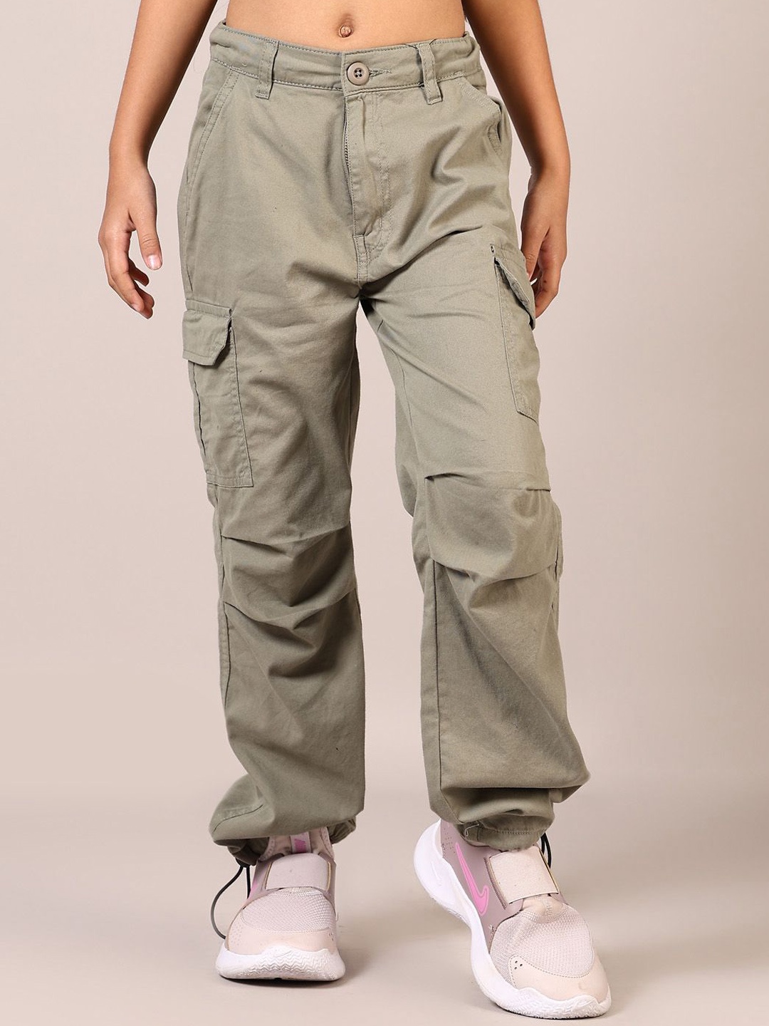 

V-Mart Girls Solid Chinos Trousers, Olive