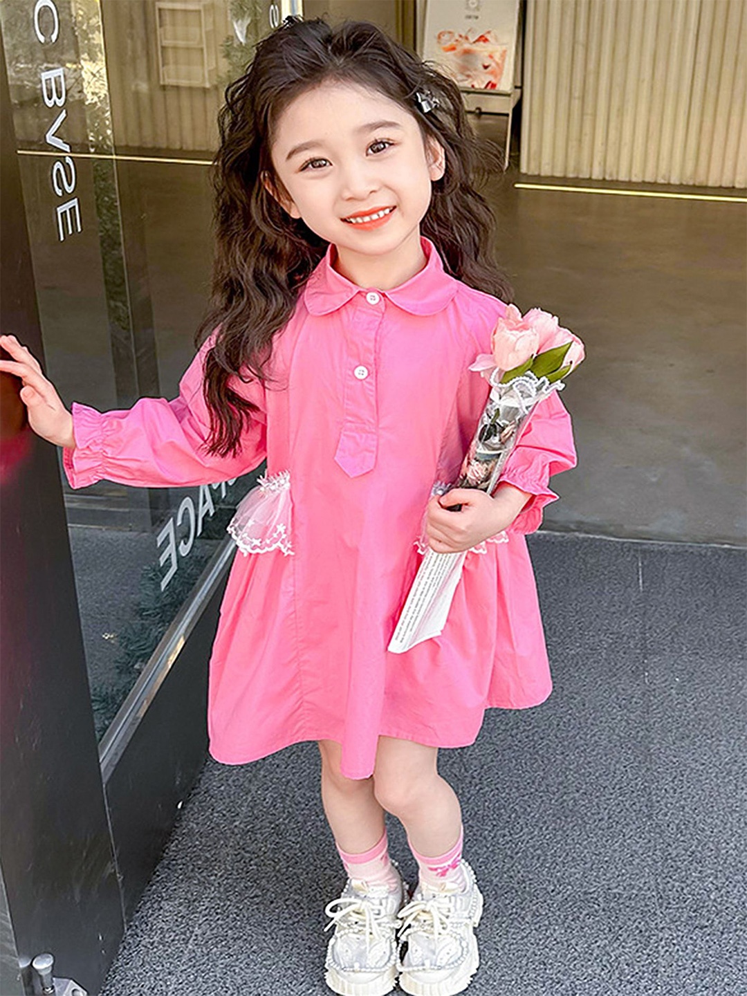 

LULU & SKY Girls Bell Sleeve Shirt Dress, Pink