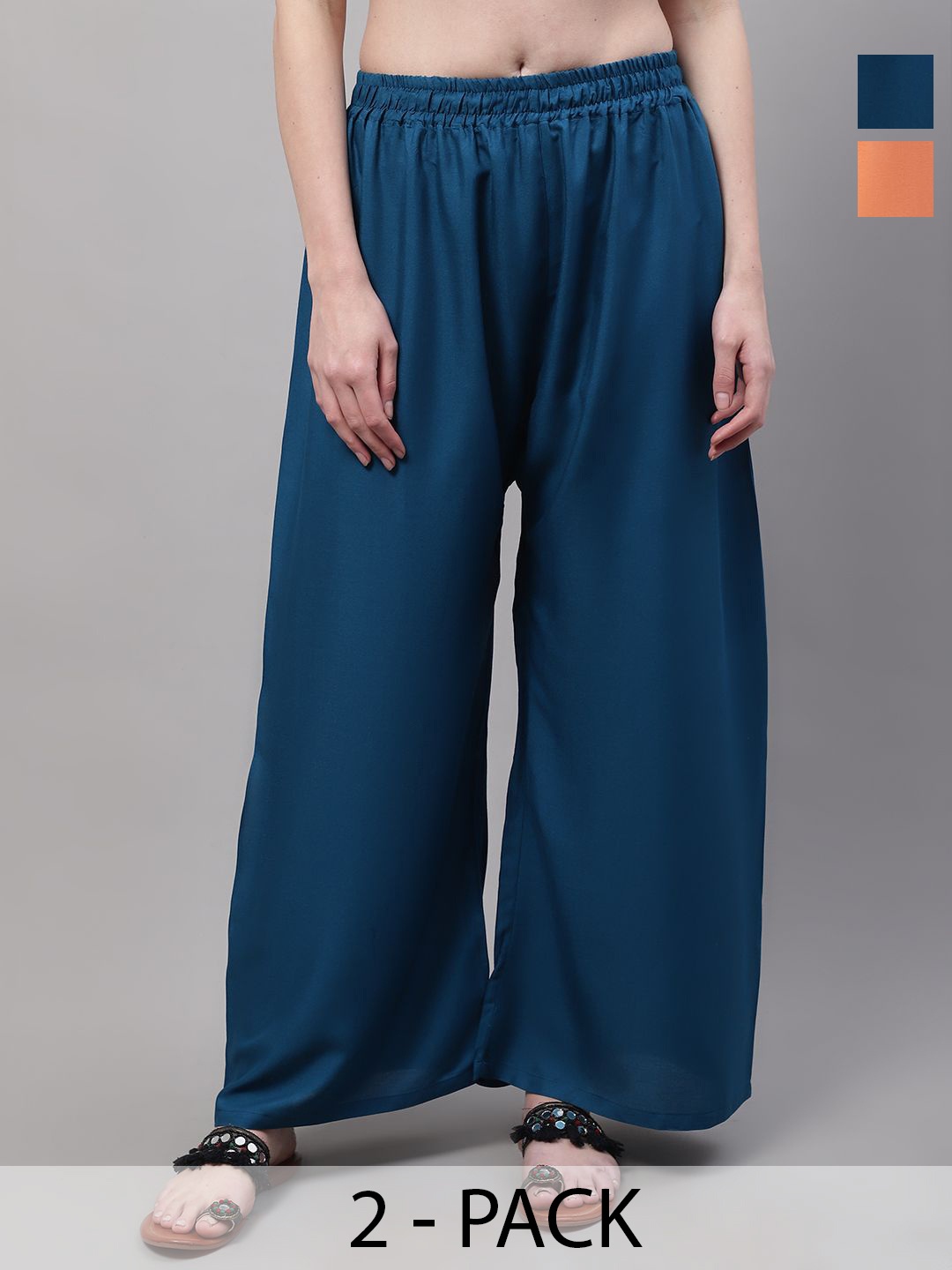 

Valles365 by S.C. Women Pack Of 2 Wide Leg Ethnic Palazzos, Blue