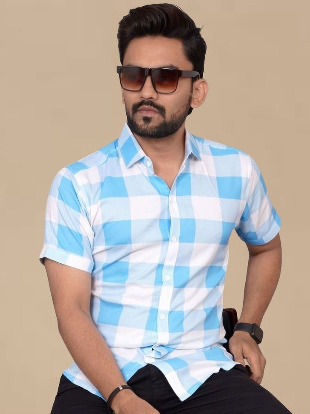 

Metronaut Men Regular Fit Spread Collar Buffalo Checked Casual Shirt, Blue