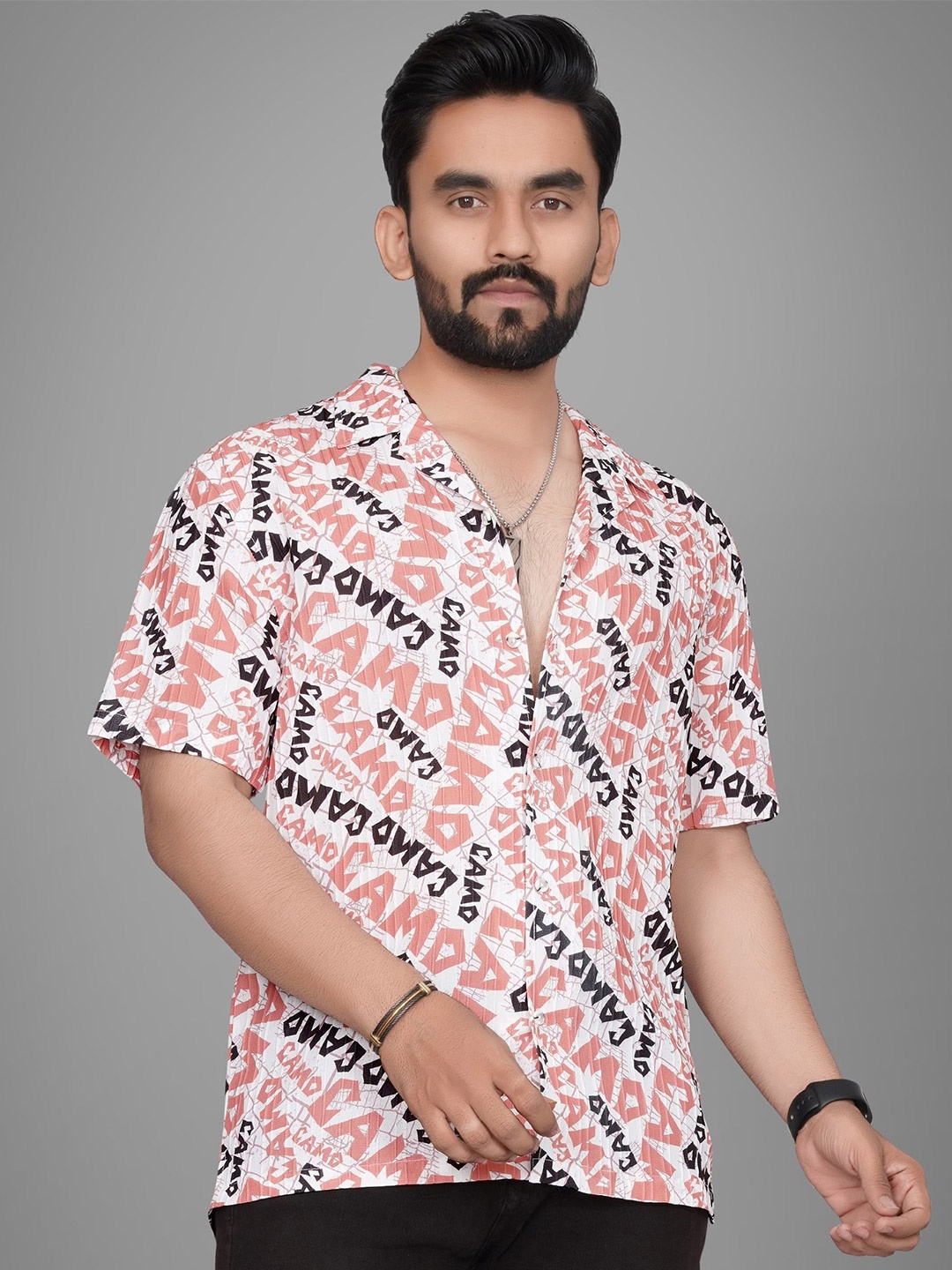 

Metronaut Men Floral Semi Sheer Printed Casual Shirt, Peach