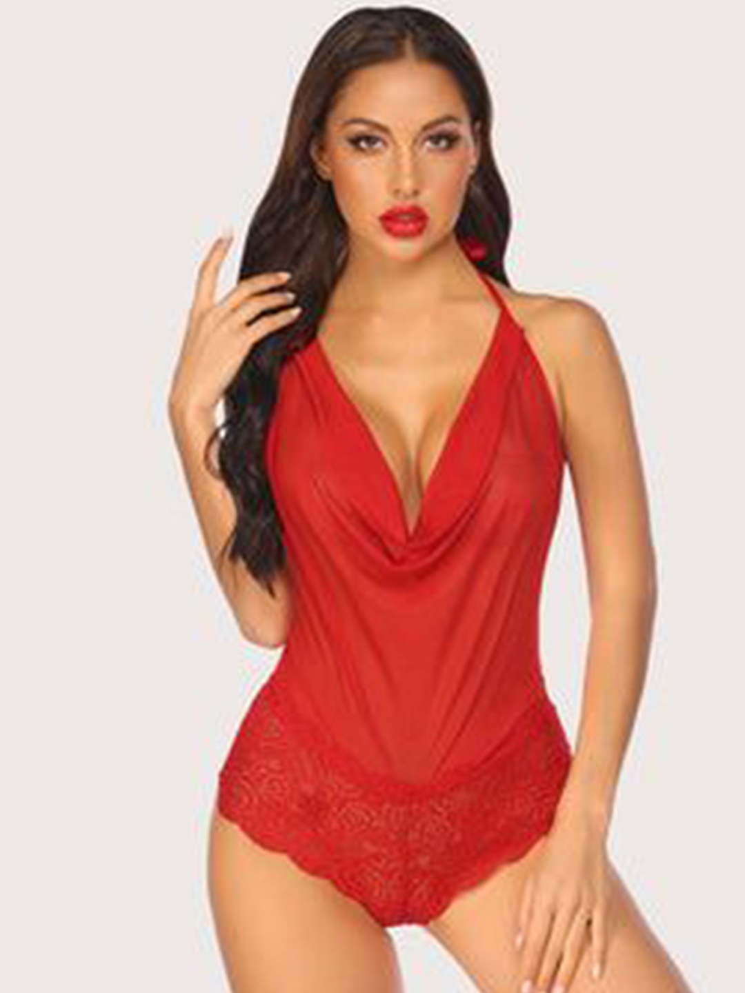 

Beera Net Halter Neck Baby Doll, Red