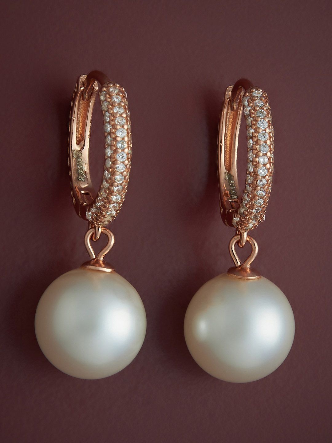 

Kushal's Fashion Jewellery 92.5 Silver Rose Gold-Plated Classic Pearl Hoop