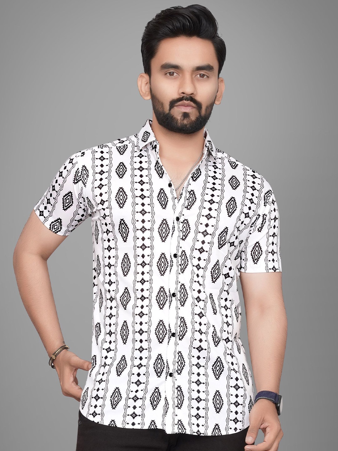 

Metronaut Men Semi Sheer Printed Casual Shirt, White