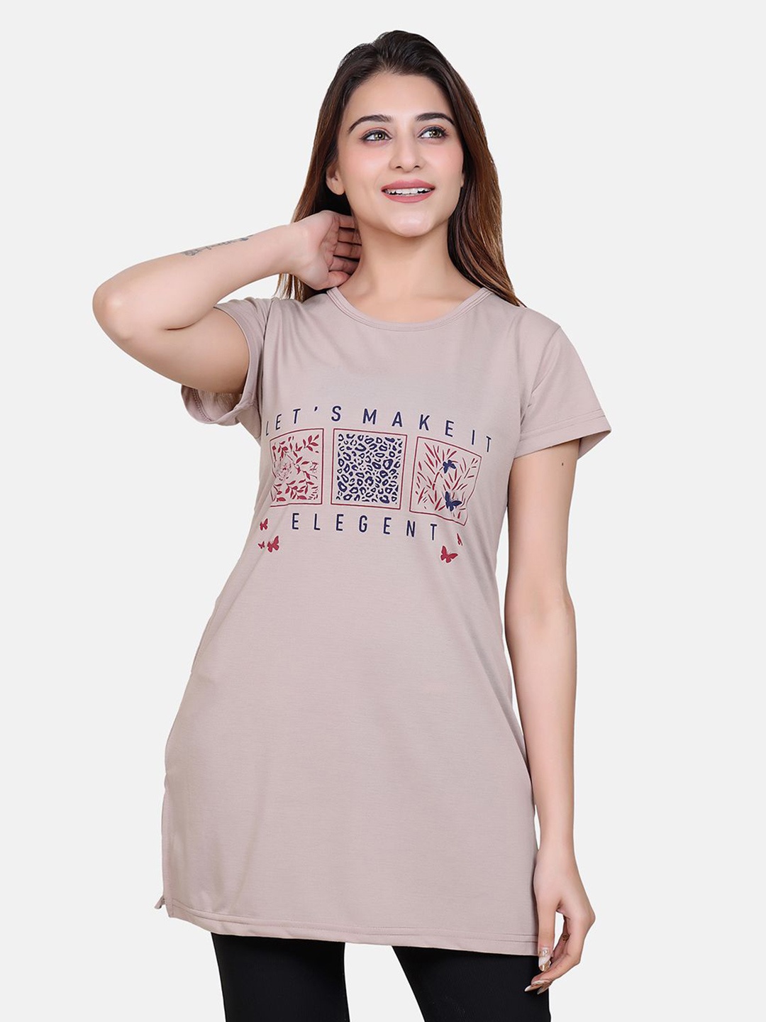 

Divine Girl Print Cotton Longline Top, Cream