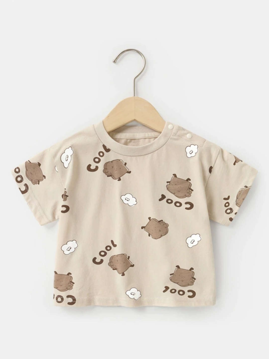 

LULU & SKY Girls Conversational Printed Round Neck Cotton Boxy T-shirt, Beige