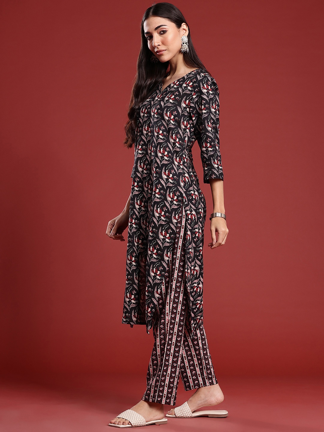 

Anouk Ethnic Motifs Printed Pure Cotton Kurta with Trousers & Dupatta, Black