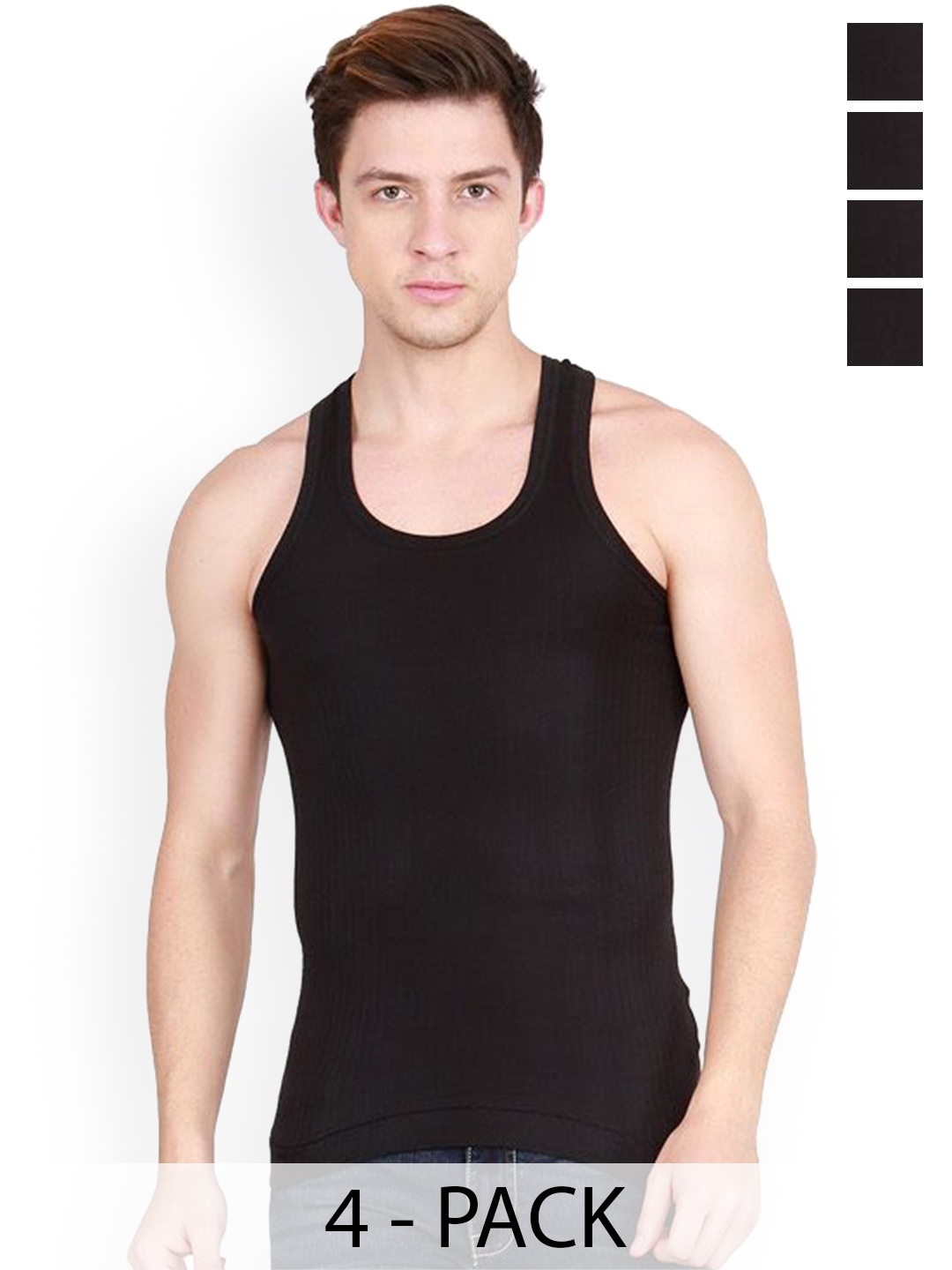 

Rupa Set Of 4 Cotton Undershirt Vests Frontline-Xing-Black-RN-4-80