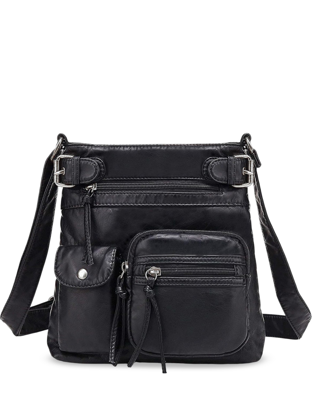 

INKMILAN PU Structured Sling Bag with Tasselled, Black