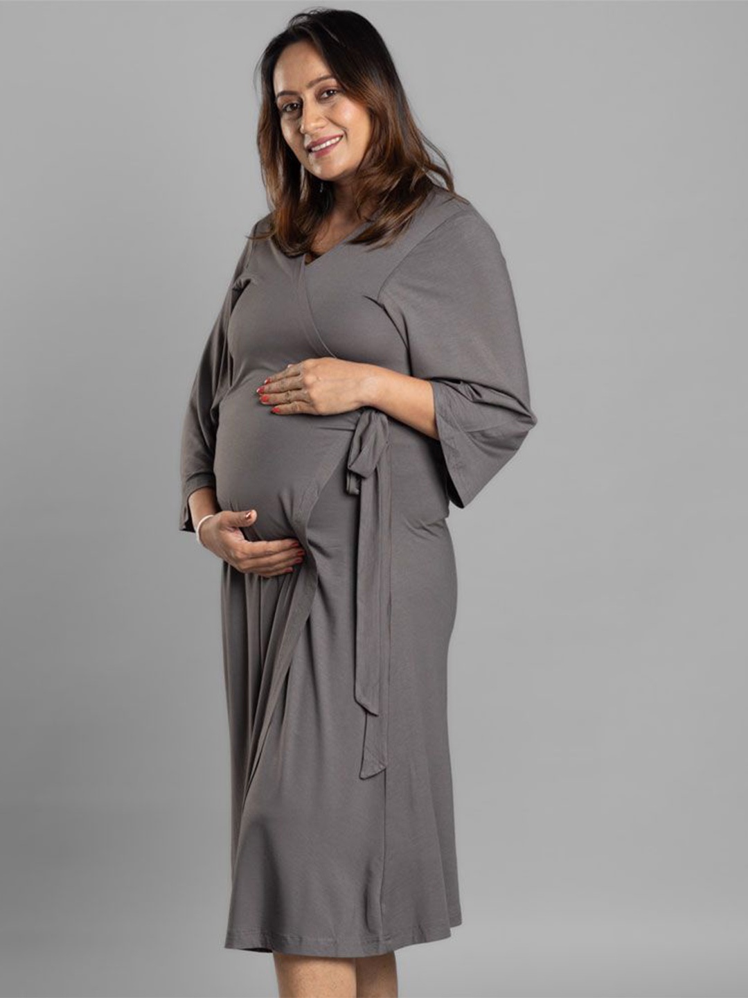 

Block Hop Women Charcoal Grey Wrap Gown
