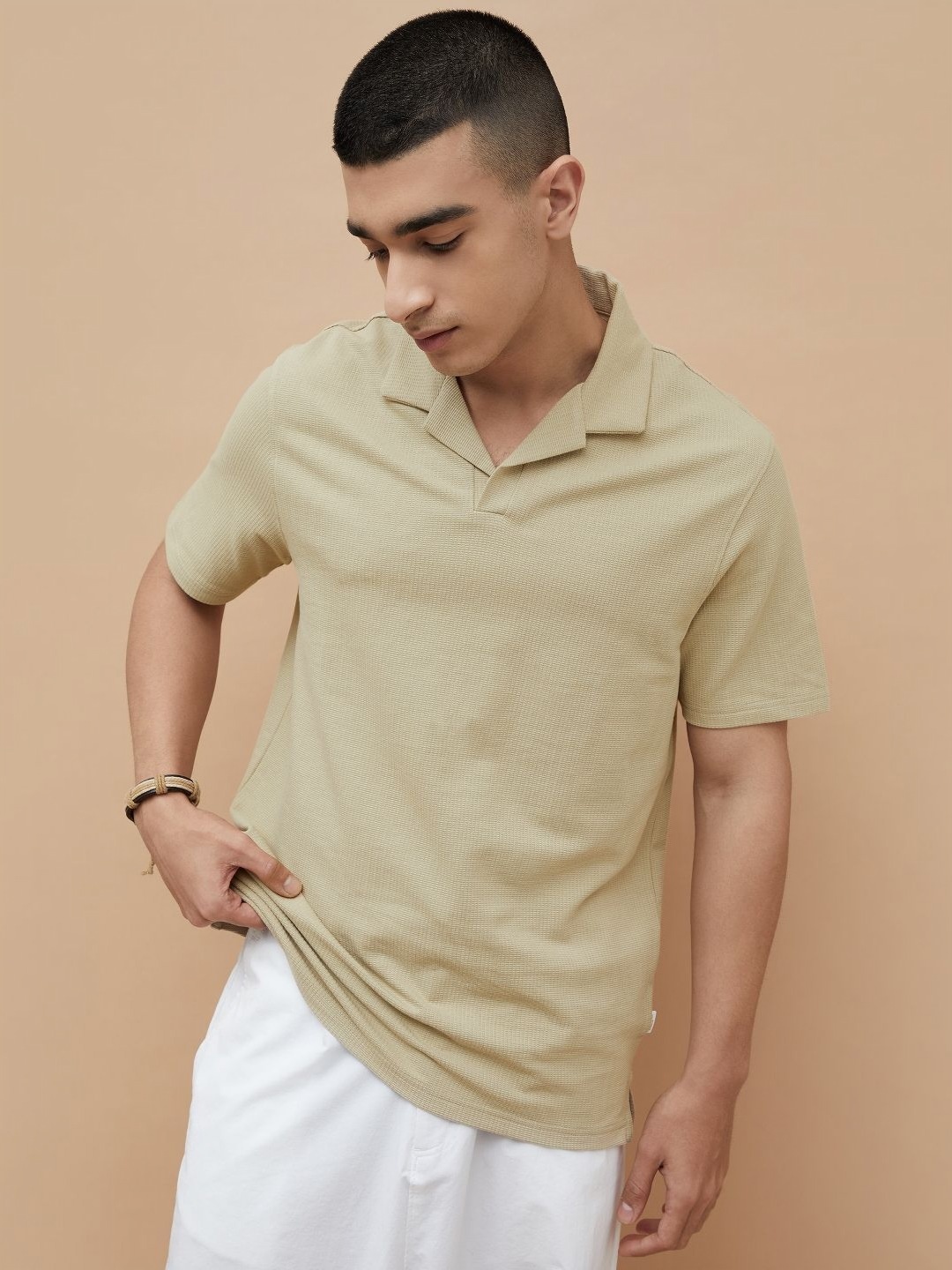 

Forca Men Solid Polo Collar Cotton T-shirt, Beige