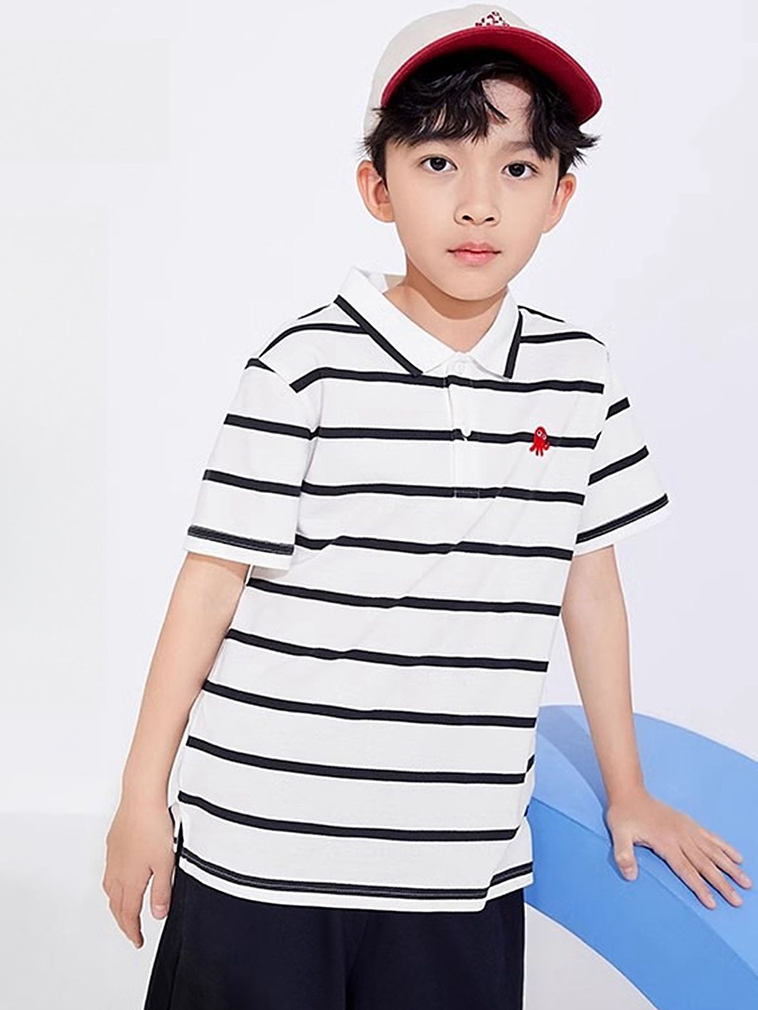 

LULU & SKY Boys Striped Polo Collar Cotton T-shirt, White