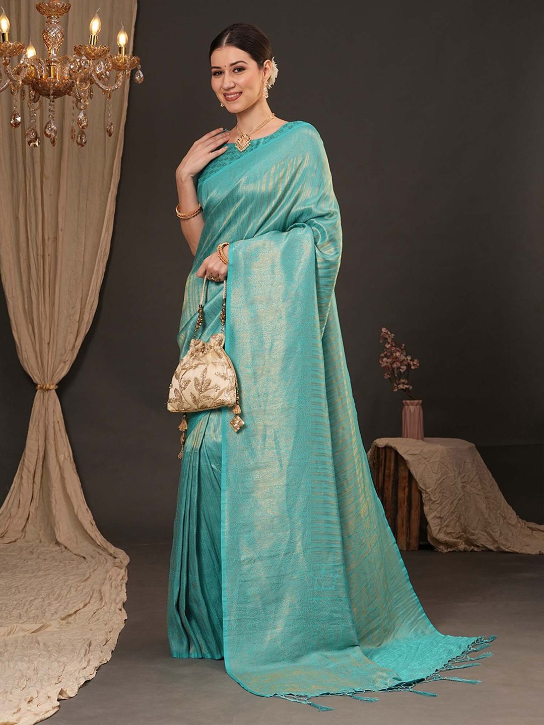 

Anouk Woven Design Zari Silk Blend Kanjeevaram Saree, Blue