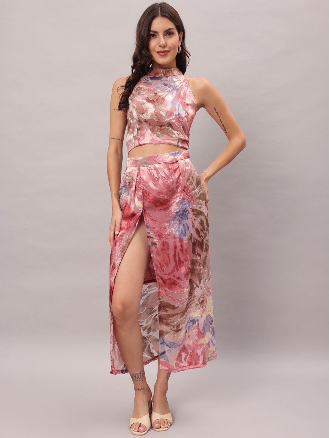 

BRIJAL LAD Printed Sleeveless Crop Top, Pink