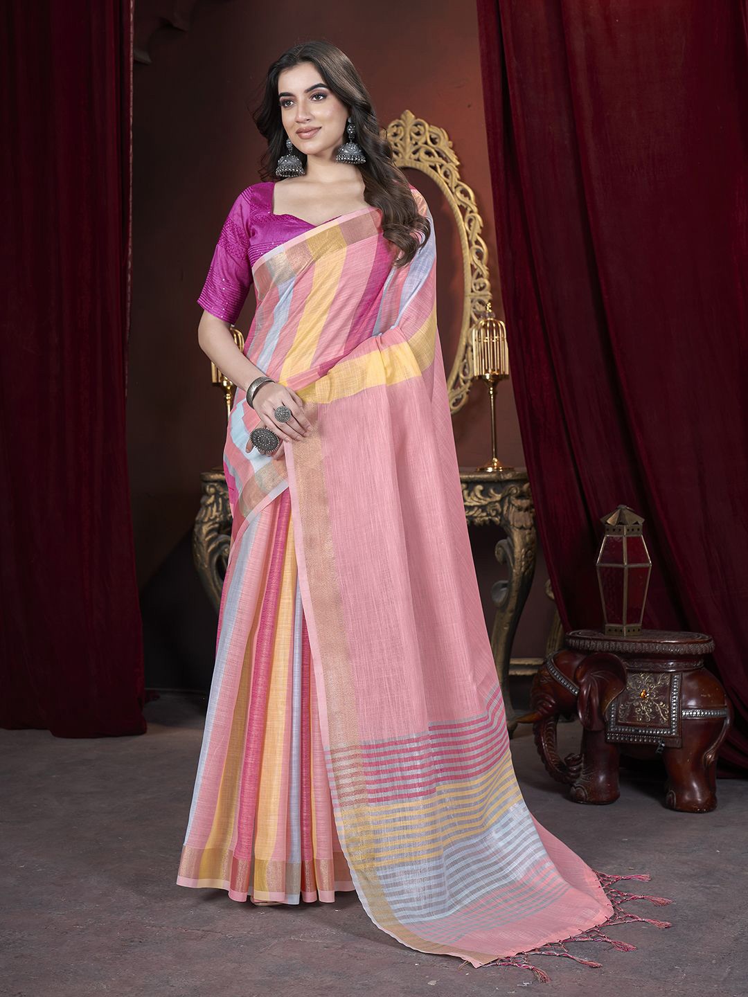 

Dori Woven Design Pure Cotton Banarasi Saree, Pink
