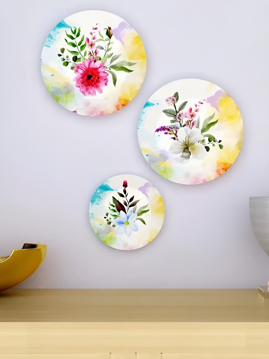 

Homscape White & Yellow 3 Pieces Floral Printed Ceramic Wall Plates