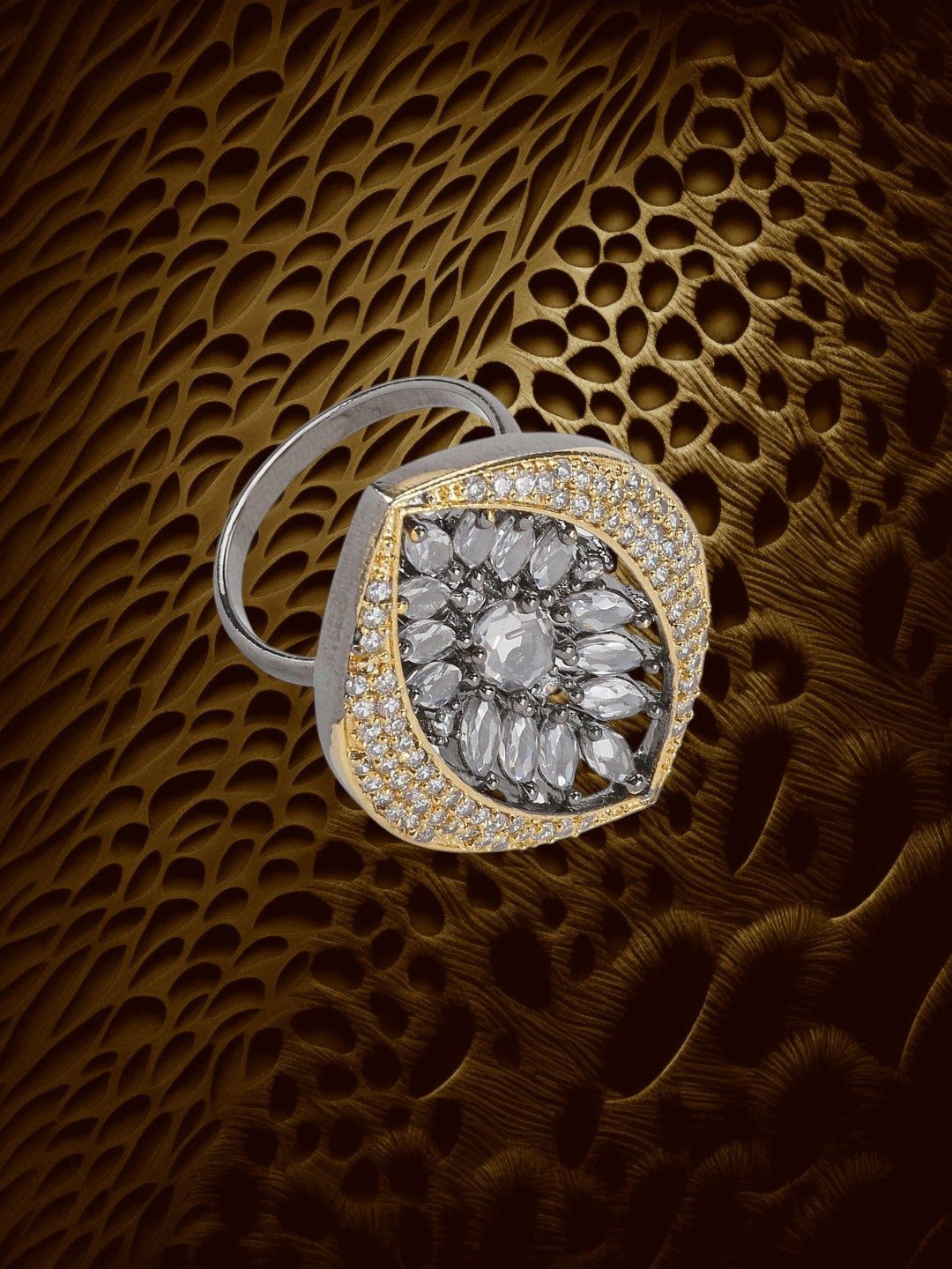 

Anouk Rhodium Plated American Diamond Stone Studded Finger Ring, Silver