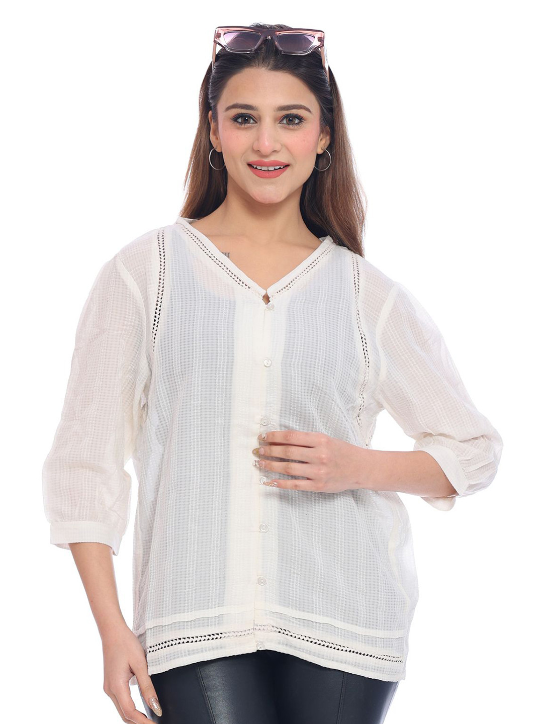 

Moda Elementi Self Design Georgette Top, White