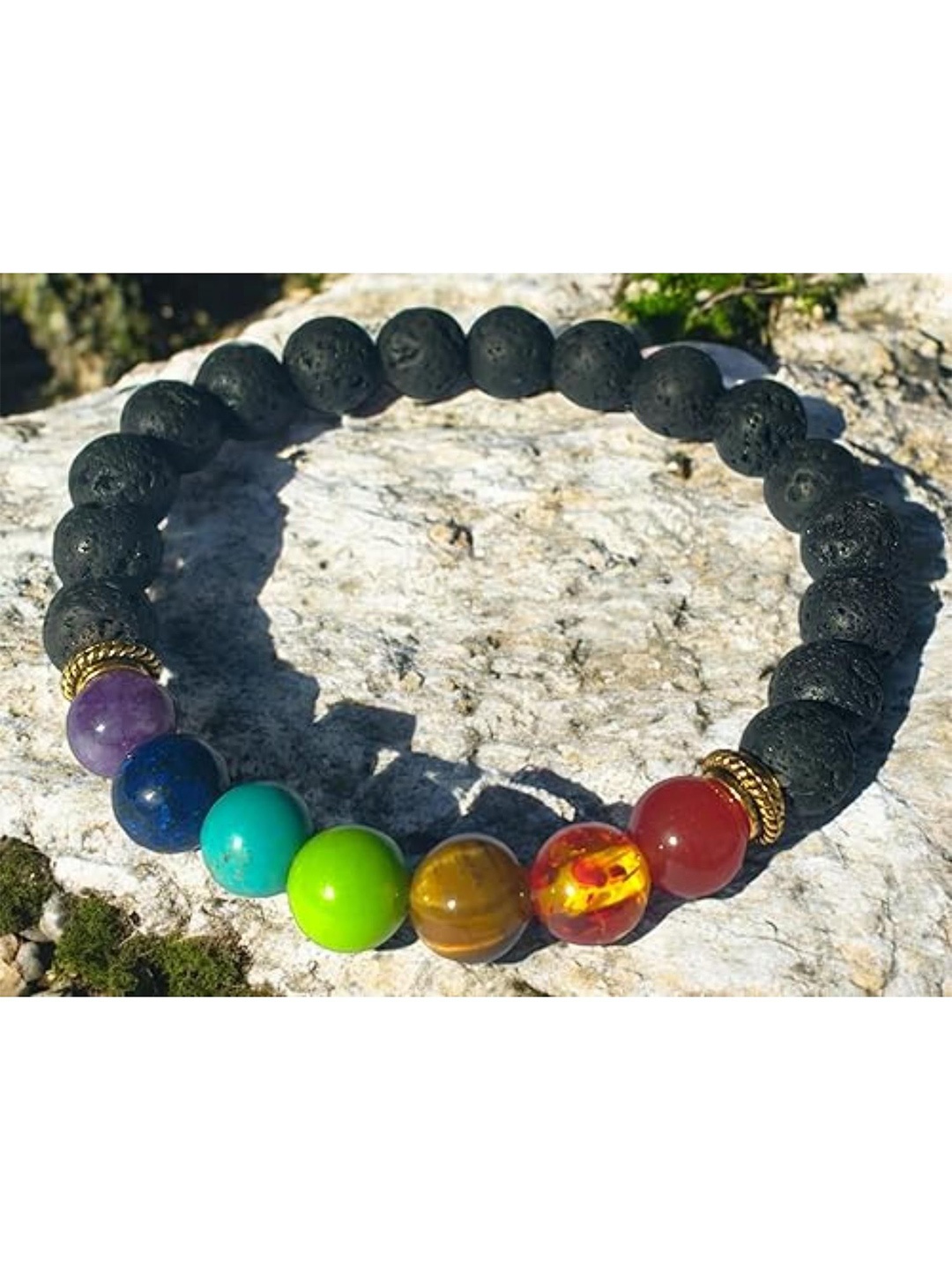 

DN Creation 7 Chakra Lava Artificial Stones Elasticated Bracelet, Black