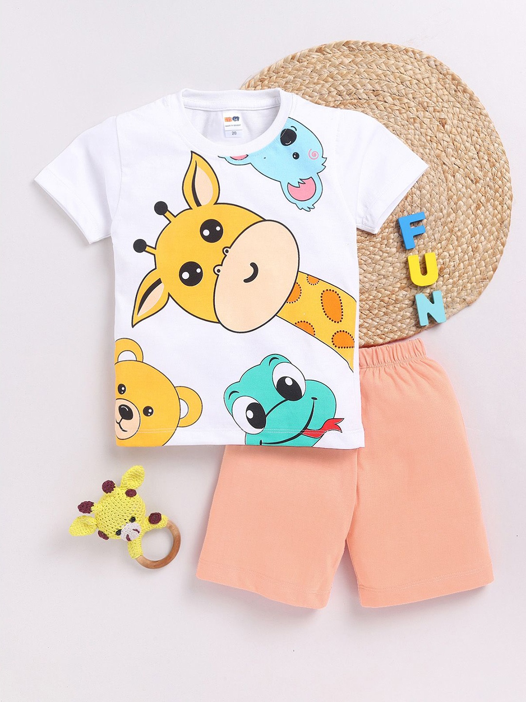 

LITTLE NINJA Boys Printed Pure Cotton T-Shirt With Shorts, White