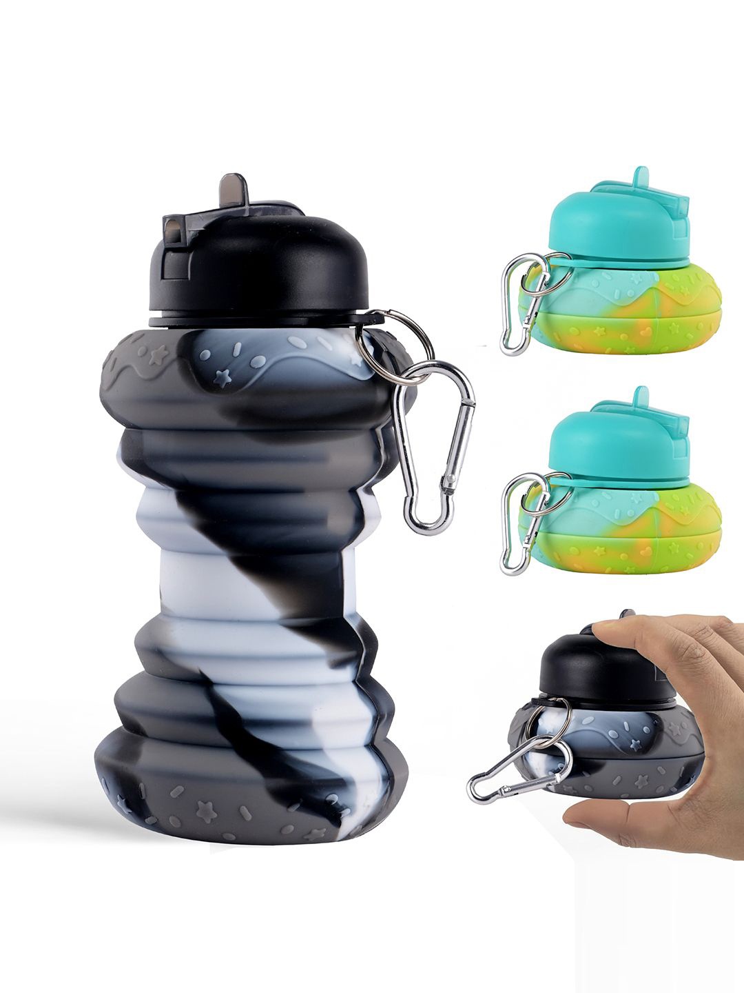 

Kuber Industries Black Pack of 4 Collapsible Water Bottles With Flip Cap-600 ml Each