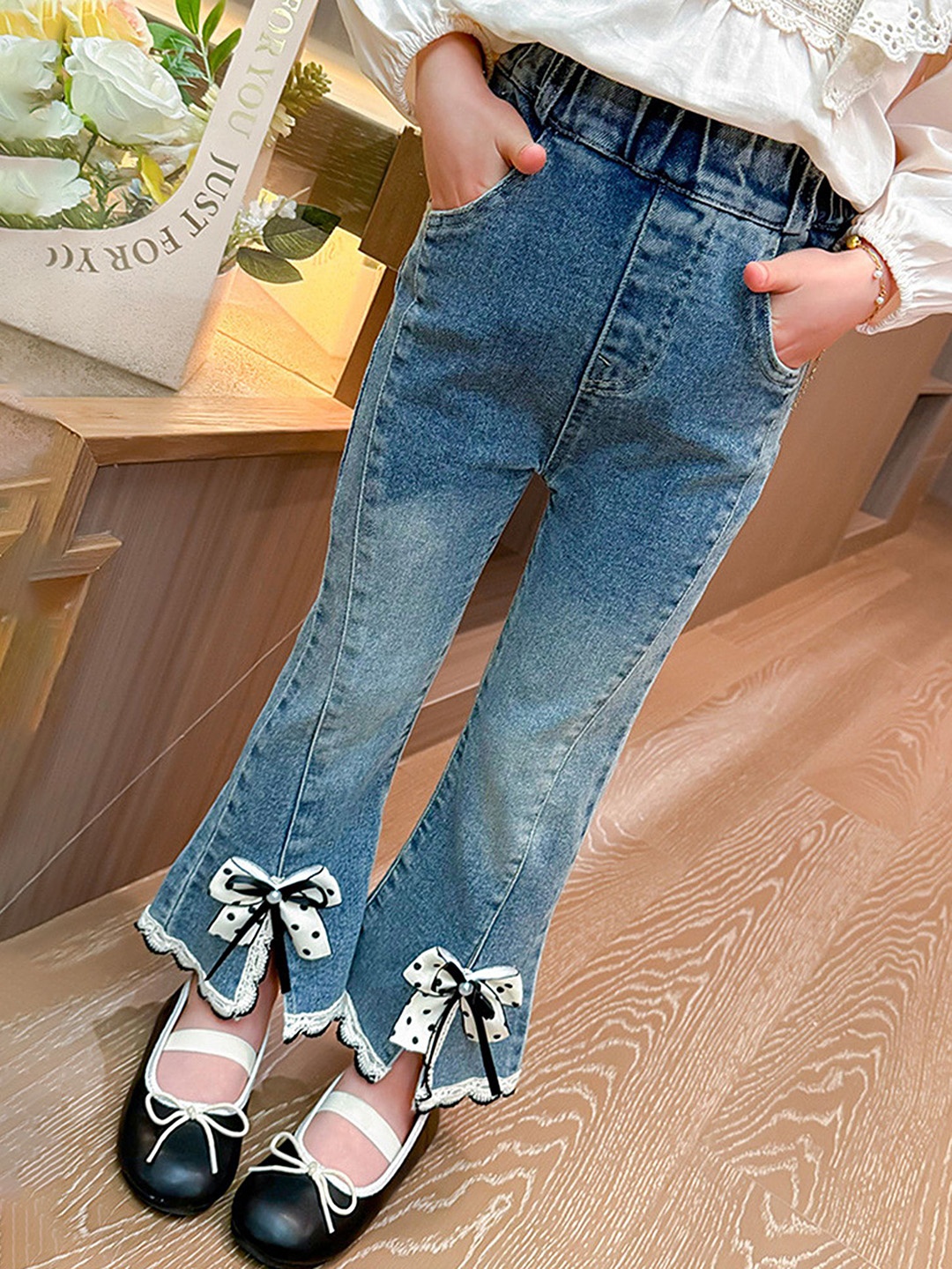 

LULU & SKY Girls Flared Highly Distressed Light Fade Jeans, Blue