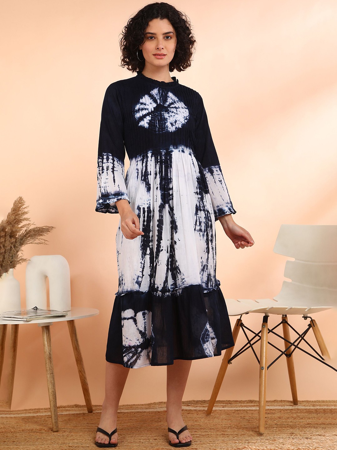 

Maaesa Women A-Line Midi Dress, Navy blue