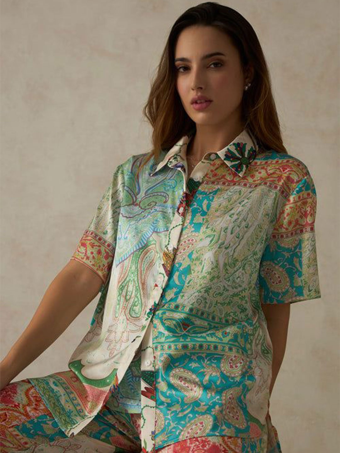 

Virgio Women Palmira Shirt Abstract Floral Printed Shirt, Beige