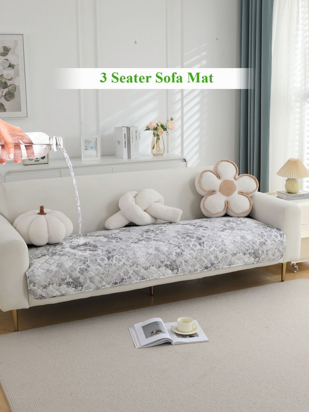 

HOKIPO Grey & White Abstract Printed Waterproof 3 Seater Sofa Cover