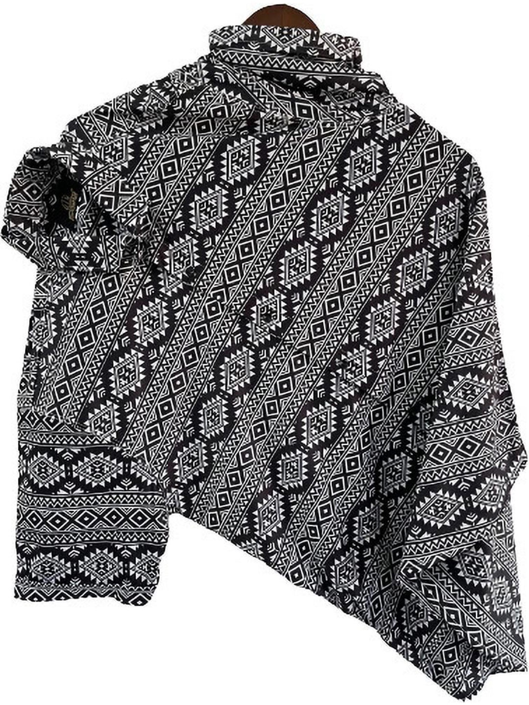 

iCome Men Spread Collar Geometric Printed Cotton Linen Casual Shirt, Black