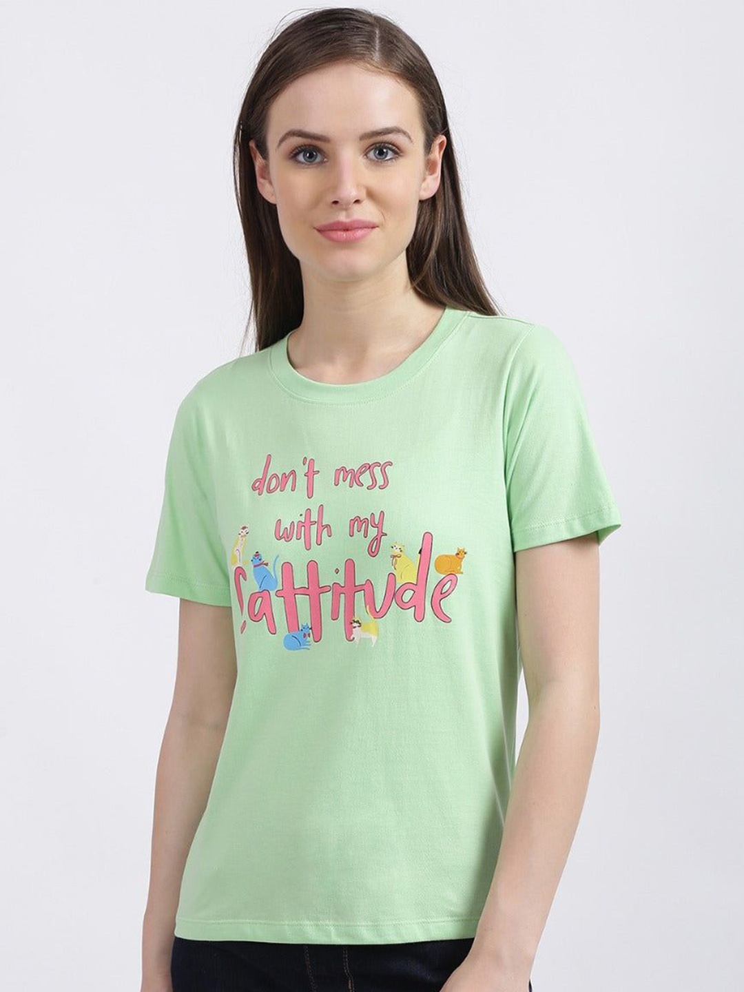 

Zink London Women Green Typography Printed Regular T-Shirt