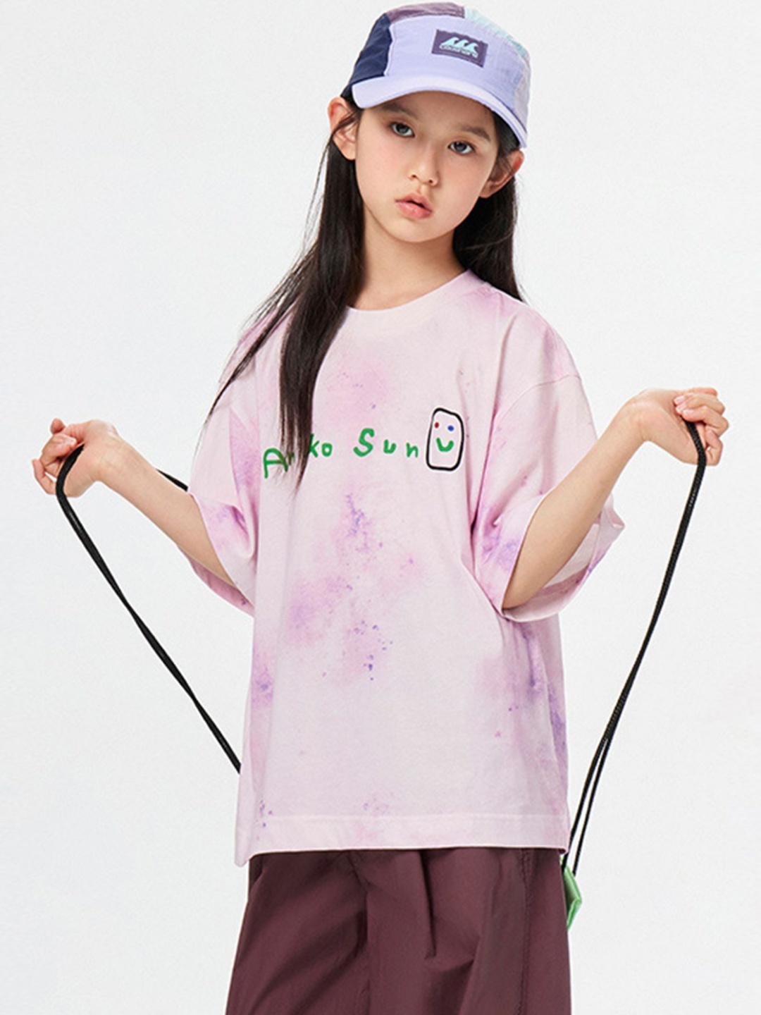 

LULU & SKY Girls Typography Printed Round Neck Cotton Oversized T-shirt, Pink