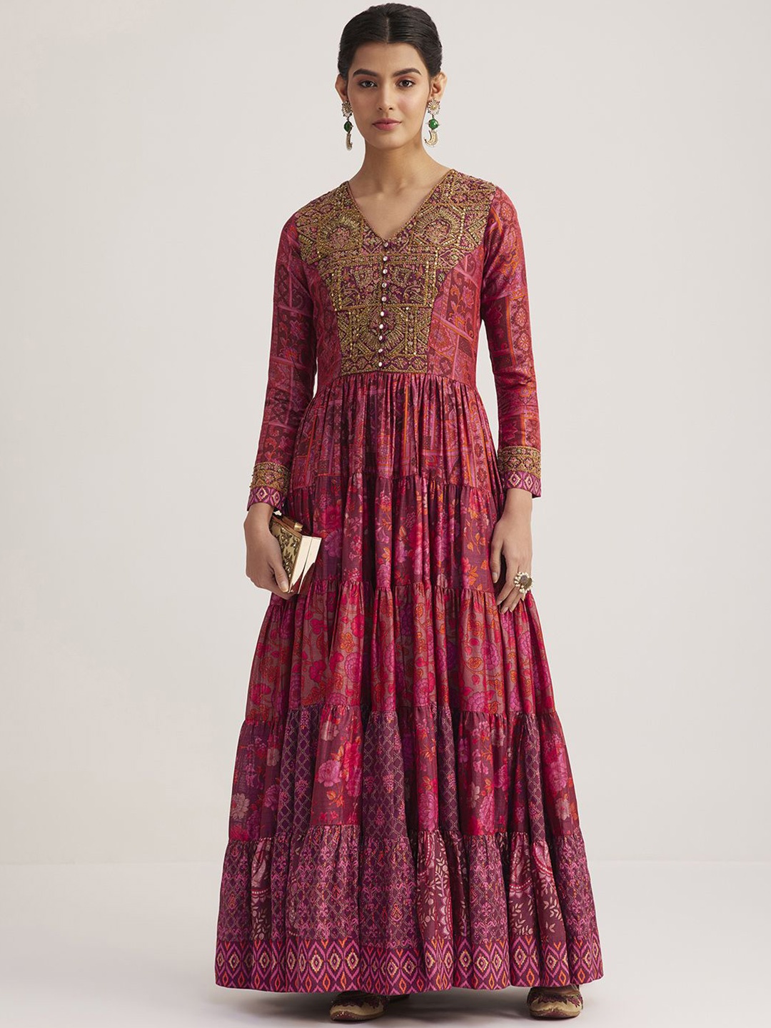 

KALKI Fashion Women Embroidered Fit & Flare Maxi Ethnic Dress, Pink
