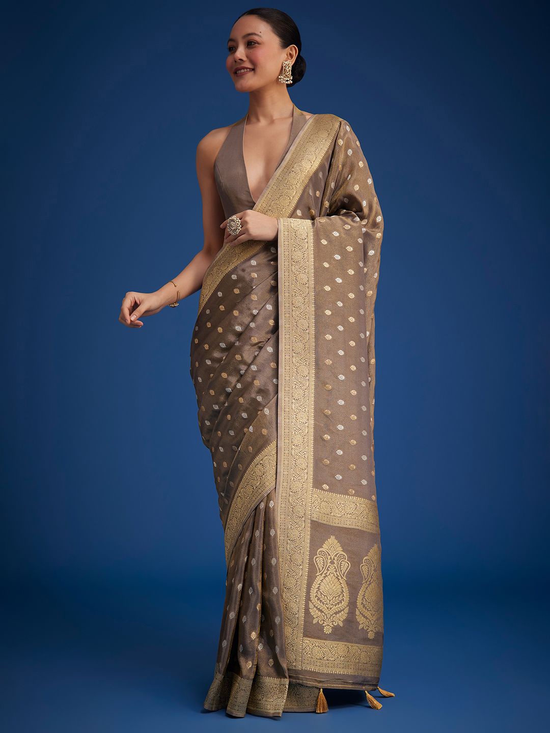 

KALKI Fashion Ethnic Motifs Woven Design Zari Saree, Grey