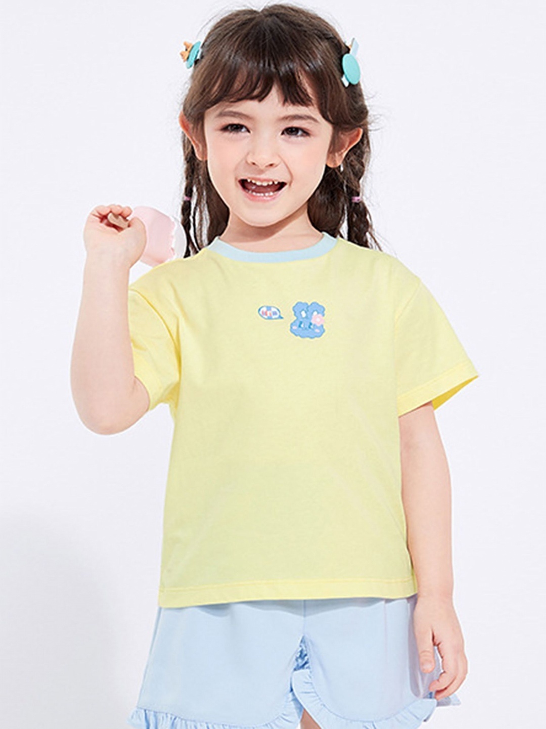 

LULU & SKY Girls Graphic Printed Round Neck Cotton Oversized T-shirt, Yellow