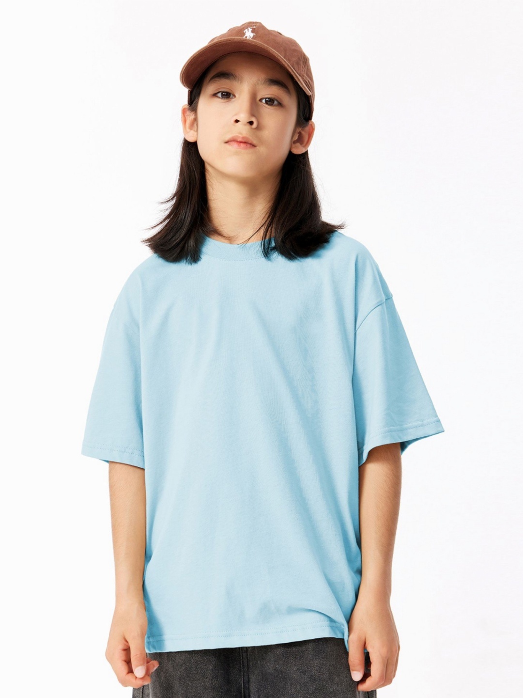 

LULU & SKY Girls Solid Round Neck Cotton Oversized T-shirt, Turquoise blue