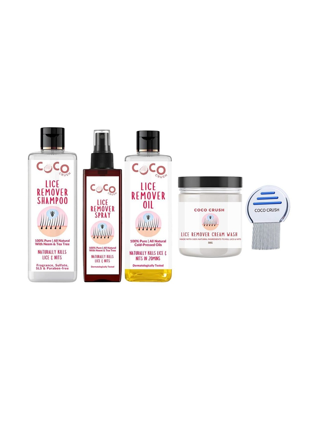 

Coco Crush Natural Lice Treatment Hair Cream Lice Oil Shampoo Spray & Comb Hair Care Combo, Yellow