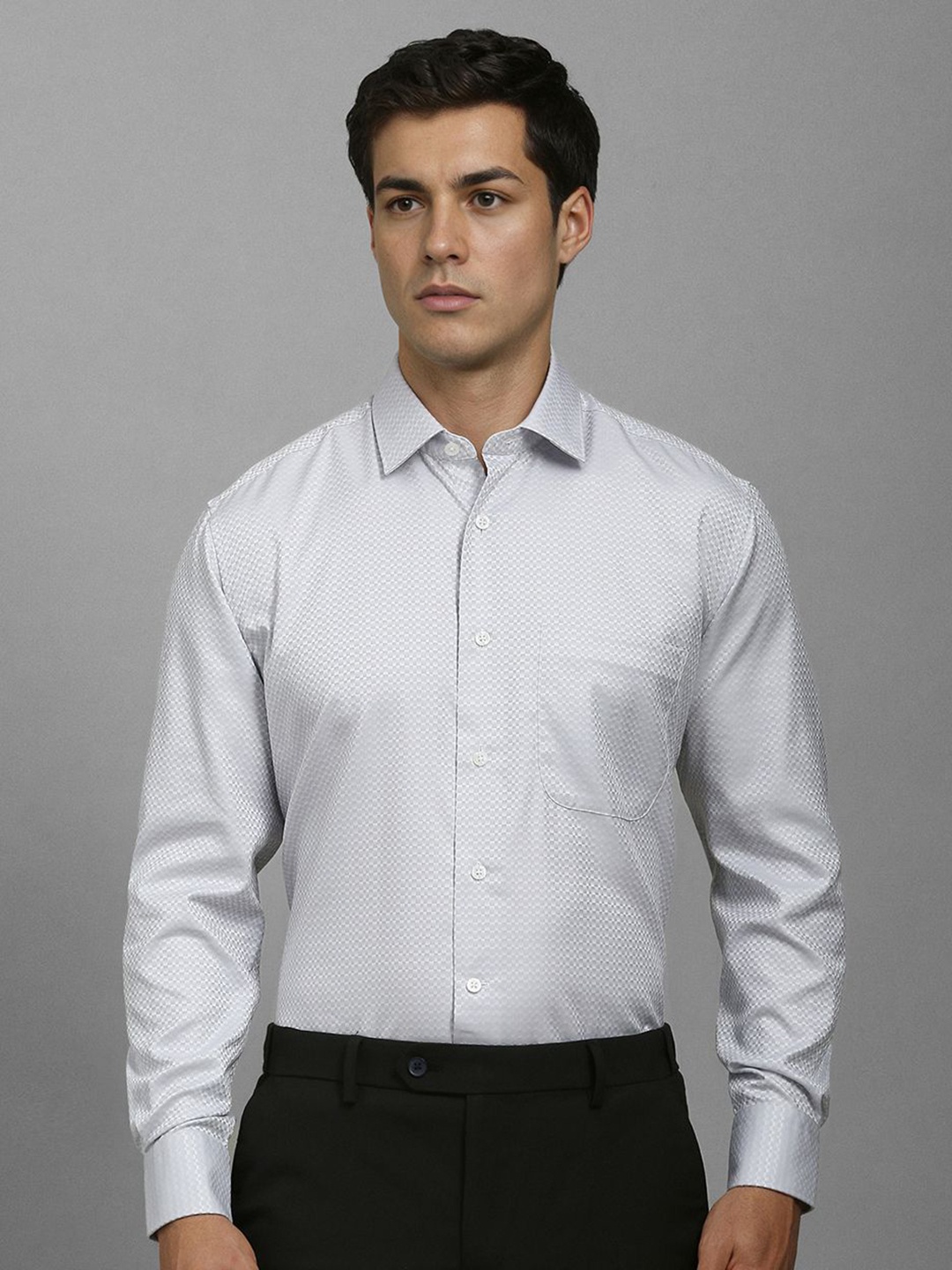 

Luxure by Louis Philippe Men Spread Collar Textured Cotton Formal Shirt, Grey