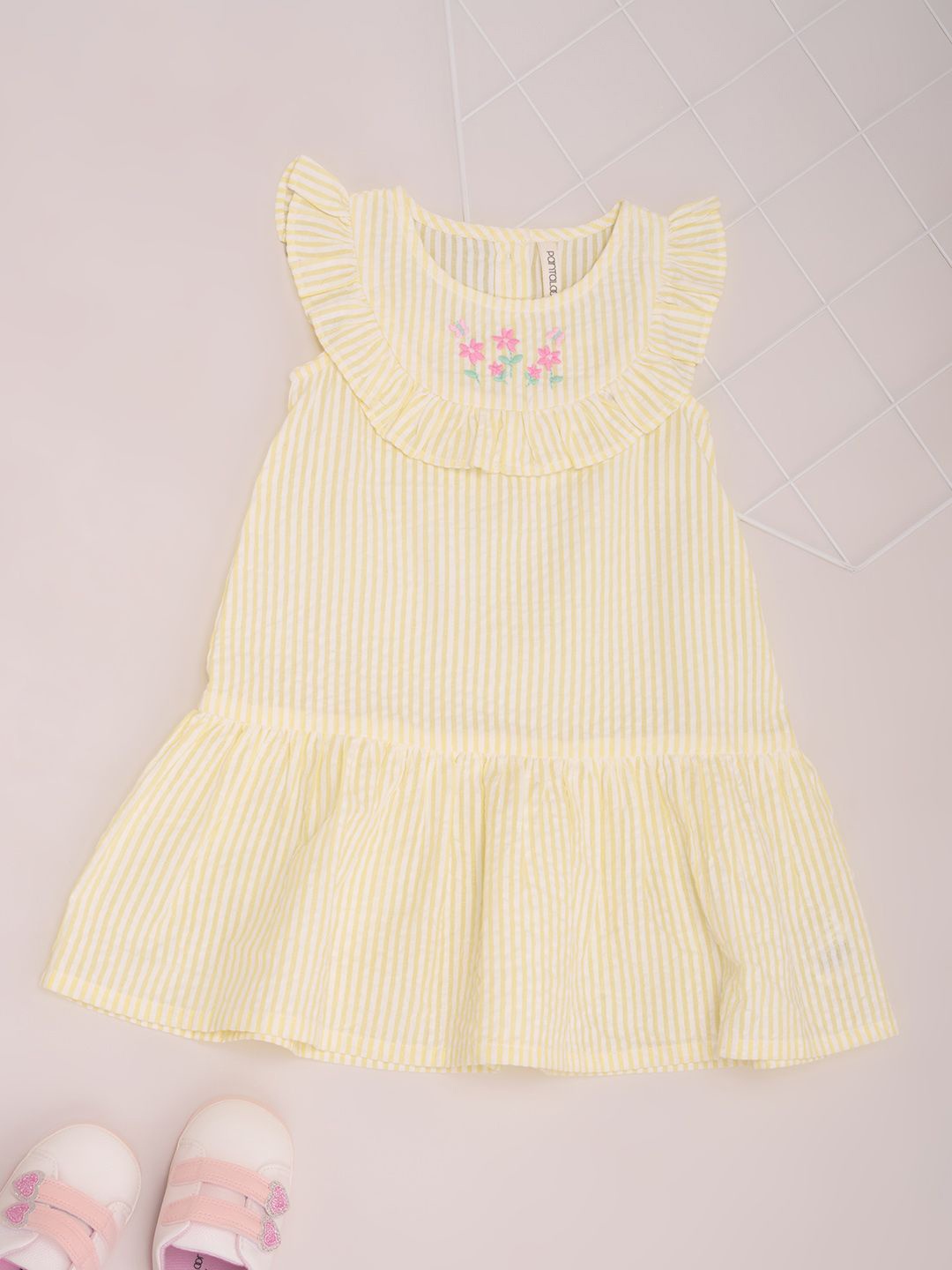 

Pantaloons Baby Girls Cotton Striped A-Line Dress, Yellow