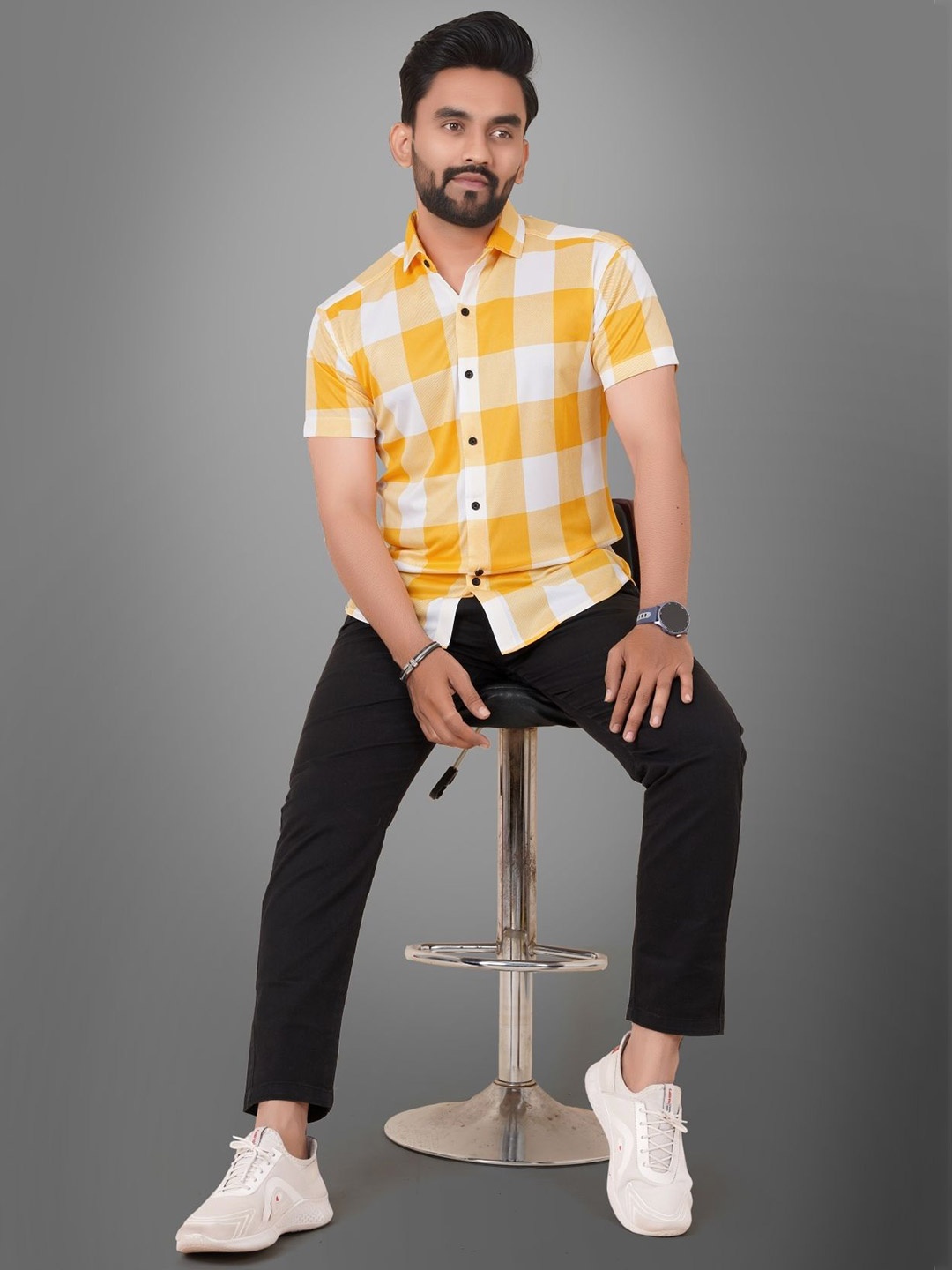 

Metronaut Men Regular Fit Spread Collar Buffalo Checked Casual Shirt, Yellow
