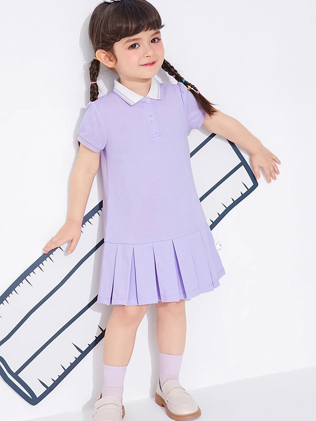 

LULU & SKY Girls Shirt Collar Cotton Drop-Waist Dress, Lavender