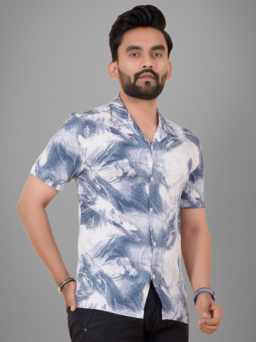 

Metronaut Men Regular Fit Cuban Collar Abstract Printed Casual Shirt, White