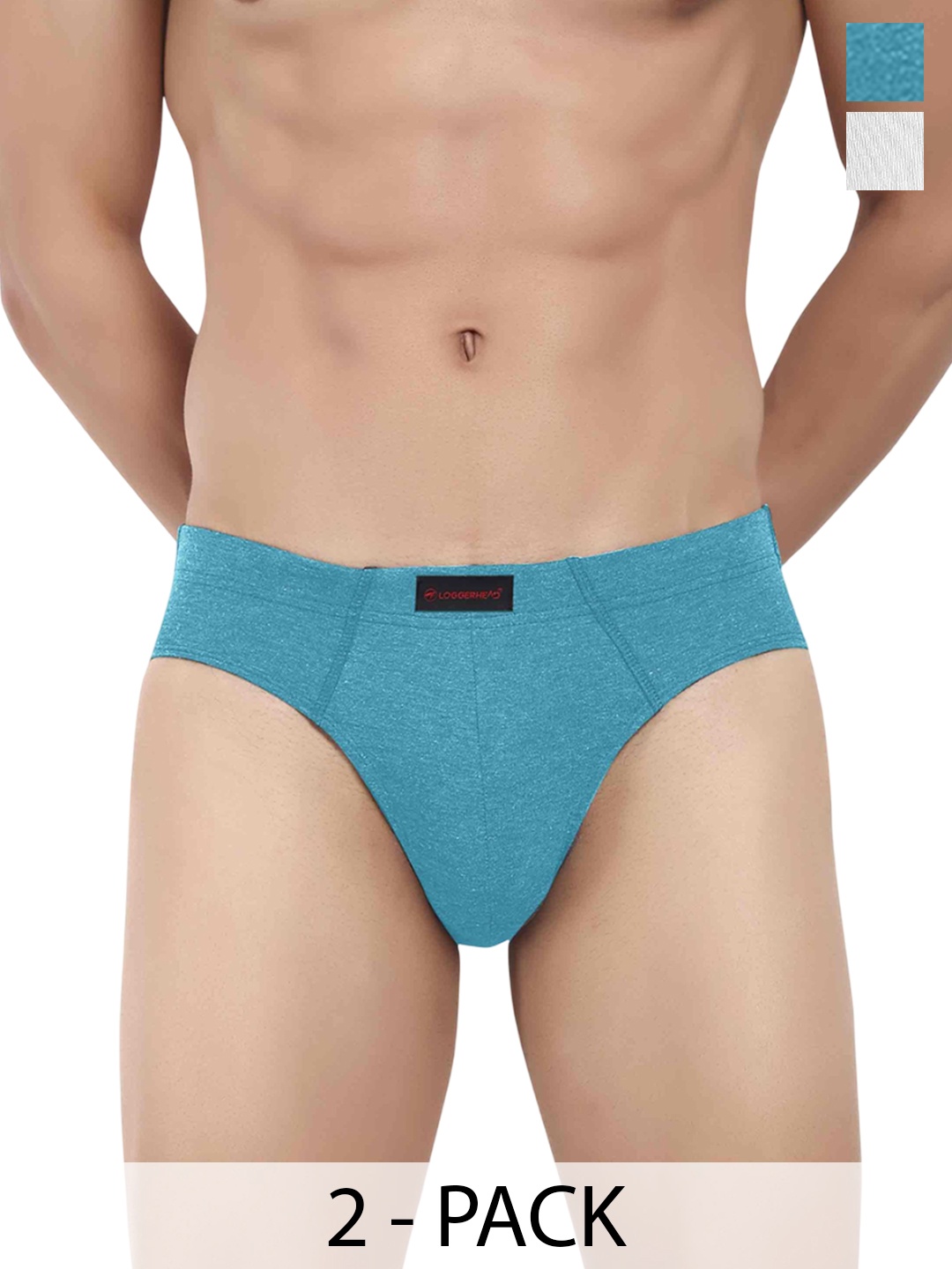 

LOGGERHEAD Pack Of 2 Mid-Rise Basic Briefs LHCB001-AQUA-WHITE