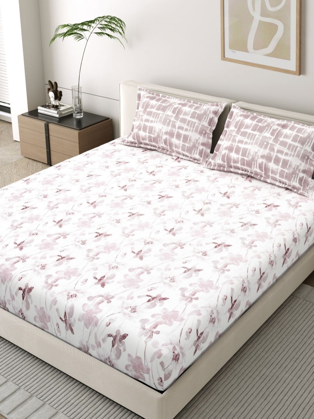 

EverHOME Oasis White Printed Pure Cotton 210 TC King Bedsheet Set 274 cm x 274 cm