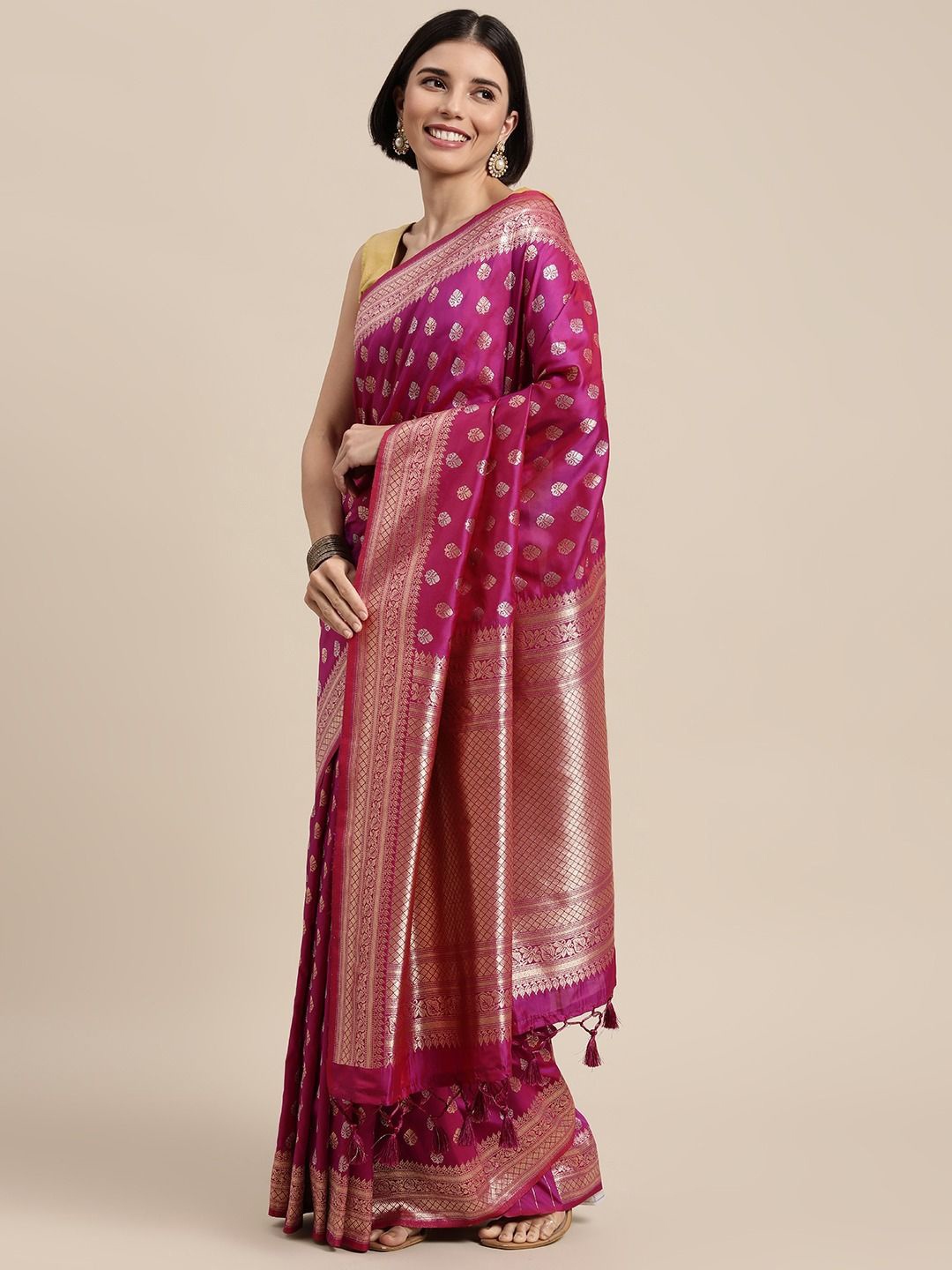 

DIVASTRI Woven Design Zari Silk Blend Banarasi Saree, Purple