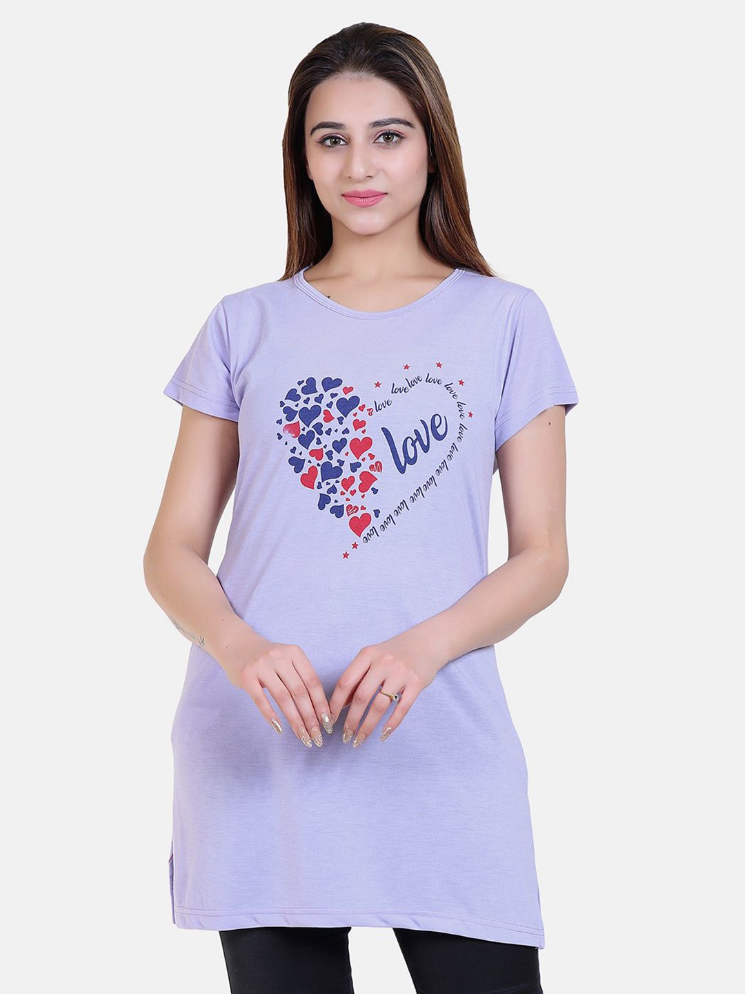

Divine Girl Graphic Printed Cotton Longline T-Shirt, Lavender
